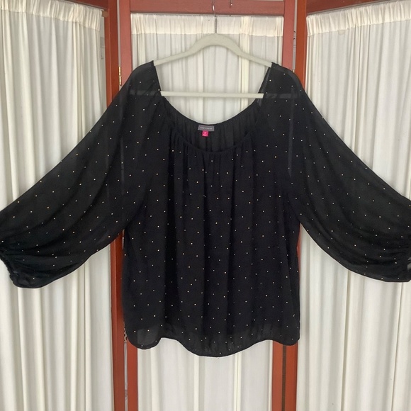 Vince Camuto Women’s Sheer Black Blouse With Small Gold Studs Size 2X - Picture 4 of 11